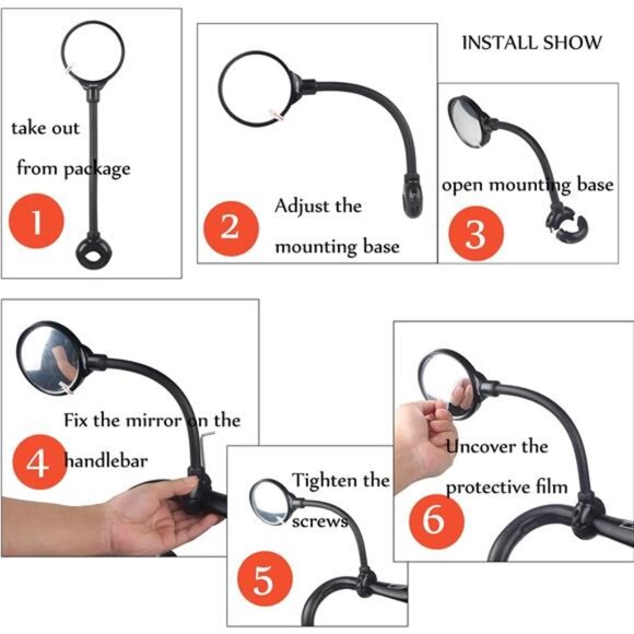 Bike Mirror Rotatable & Adjustable Wide Angle Rear View Shockproof Convex Mirror - Picture 5 of 7